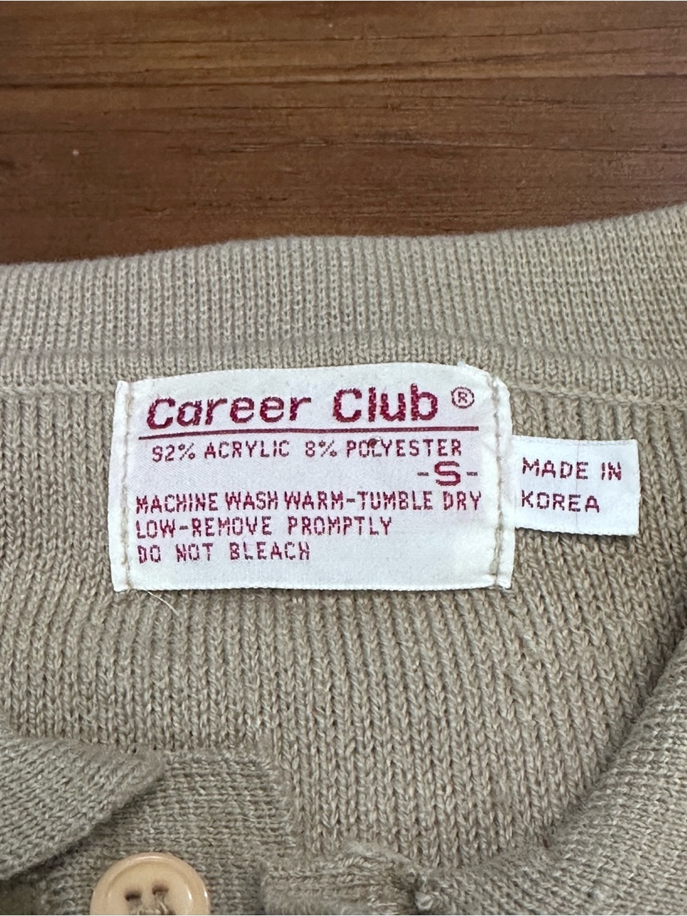 Vintage Career Club Knit Polo  Mens Small Beige Striped Pullover Made in Korea - Picture 3 of 11